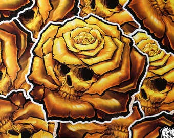 Yellow Skull Rose Sticker