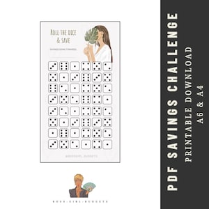 Roll the Dice Savings Challenge | Printable A6 and A4 | PDF download | Budget