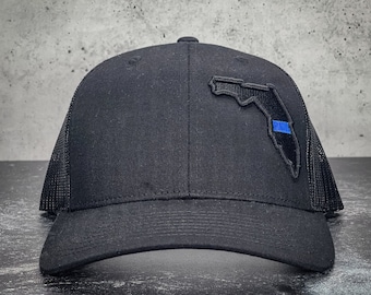 Police Blue Line State Hat with 3D Border - Police Hat - Blue Line Police Hat - 3D Blue Line State - Trucker Hat - Flexfit Hat