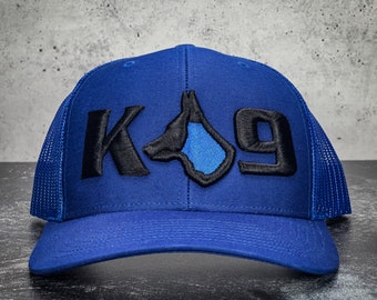 Police K9 German Shepherd Hat with 3D Effect - Police K9 Hat - Blue Line Police Hat - 3D Blue Line - Trucker Hat - Flexfit Hat