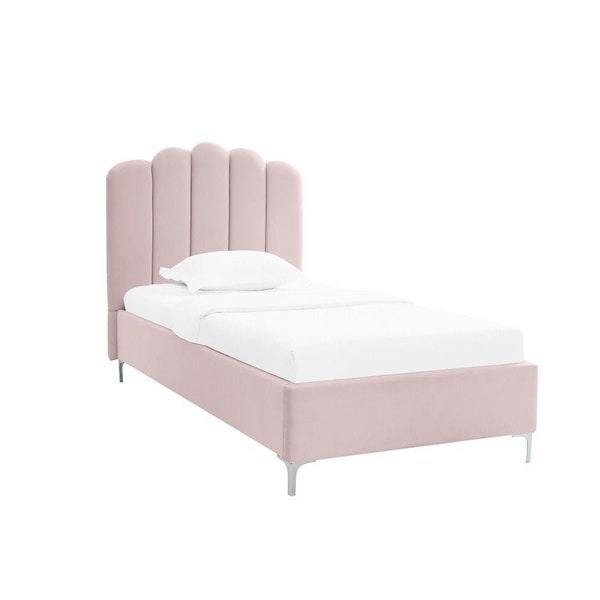 Pink or Grey Velvet Petal Design Single Bed Girls Bed| Pink or Grey Velvet Single Bedstead| Fabric Single Bed| Children's Bed Frame