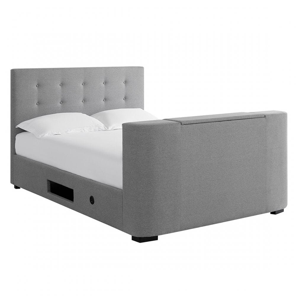 Double Grey Fabric TV Bed Double TV Bed Frame Fabric TV Bedstead Etsy UK