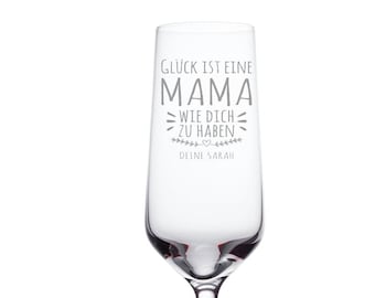 Champagne glass with engraving "Happiness is to have a mom like you"/Personalized with name/Gifts for mother/Mother's Day gift idea