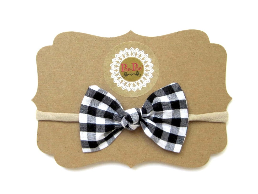 Baby Gingham Bow Headband – Red & White Checkered Elastic Hairband