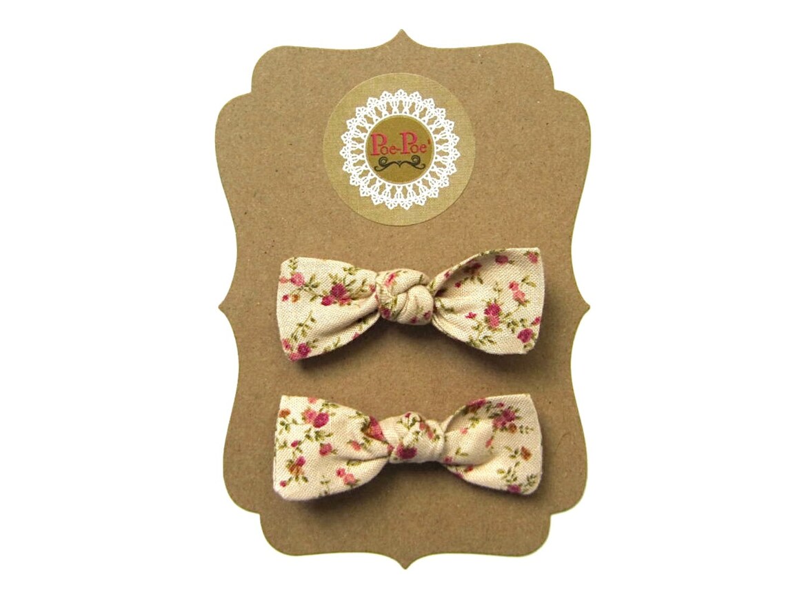 Floral Mini Clip Hair Bows for Infant, Baby or Toddler. Petite, Small
