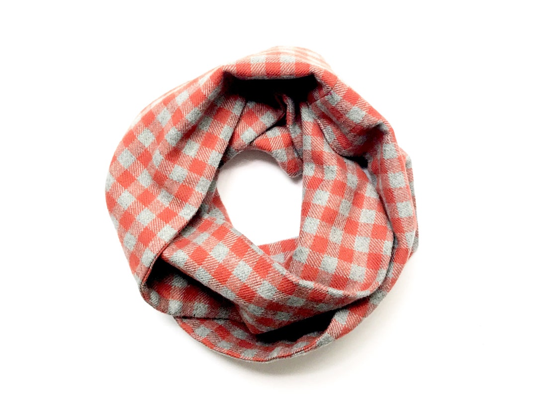 Orange Plaid Scarf With Hair Bow. Unisex Flannel Scarf in Double or Single Loop Infinity Style