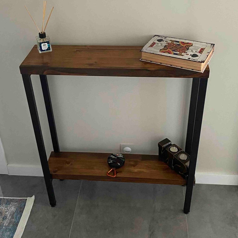 Brown Narrow Console Table With Iron Legs Rustic Entry Etsy