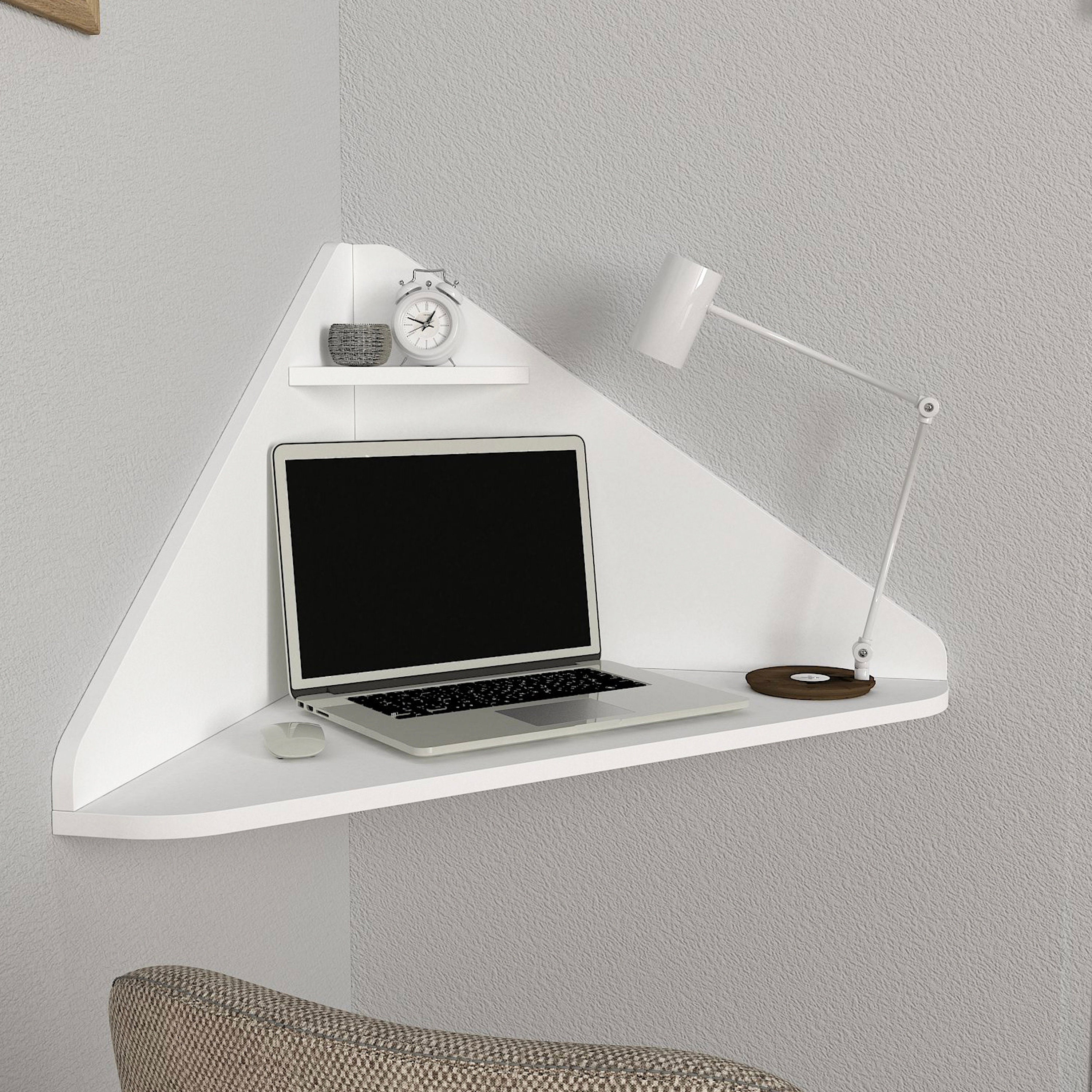 White Wood Space Saving Wall Mounted Corner Desk L Shaped Etsy Australia