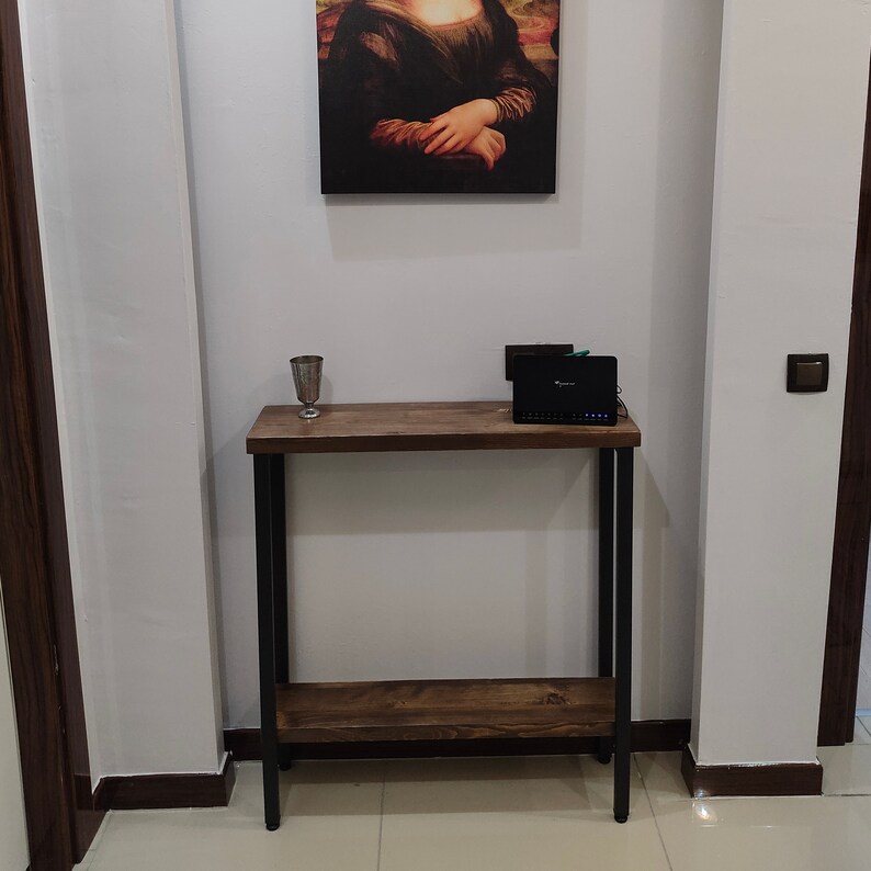 Brown Narrow Console Table With Iron Legs Rustic Entry Etsy