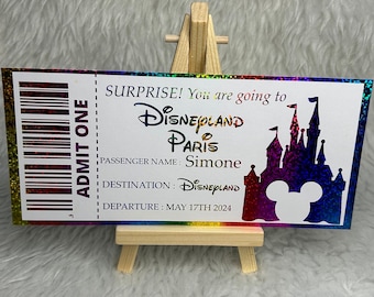 disneyland ticket,  souvenir ticket, foil ticket, keepsake memorabilia, disney trip announcement, Birthday Trip surprise