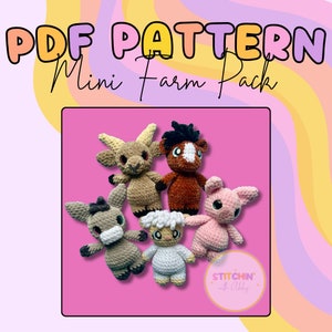 Mini Farm Crochet Pattern Pack | Goat Pattern | Crochet Pig | Crochet Donkey | Crochet Horse Pattern | Low Sew Sheep Pattern