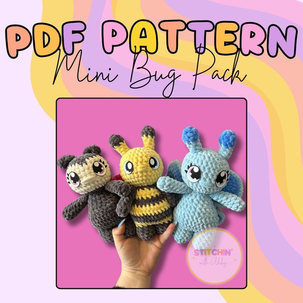 Pack de patrones de crochet mini bicho / Patrón de mariposa / Mariquita de crochet / Abeja de crochet / Patrón de bicho de crochet / Patrón de crochet de costura baja