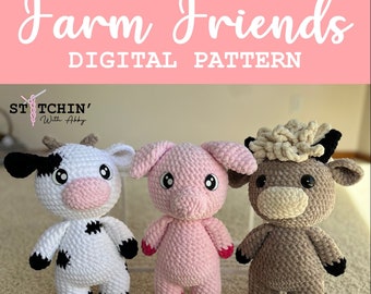 BUNDLE - Farm Friends Pattern| Crochet Patterns| Cow Pattern| Pig Pattern| Pattern| Animal Crochet| Highland Cow Pattern