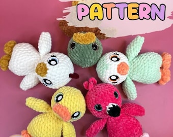 Mini Vogel Häkelanleitungspaket | Pinguin Muster | Flamingo Häkeln | Gehäkelte Ente | Stockenten-Muster | Low Sew Huhn Schnittmuster