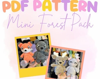 Mini Forest Crochet Pattern Pack | Fox Pattern | Crochet Bunny | Crochet Bear | Crochet Deer Pattern | Low Sew Crochet Pattern