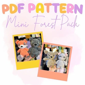 Mini Forest Crochet Pattern Pack | Fox Pattern | Crochet Bunny | Crochet Bear | Crochet Deer Pattern | Low Sew Crochet Pattern