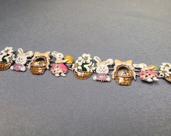 Easter Bunny & Egg Basket Enamel Painted, Metal Alloy Charm Bracelet with Magnetic Clasp
