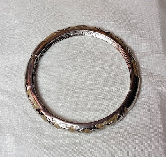 Thin Beige & Silver Colored Triangles Enamel Brac… - image 5