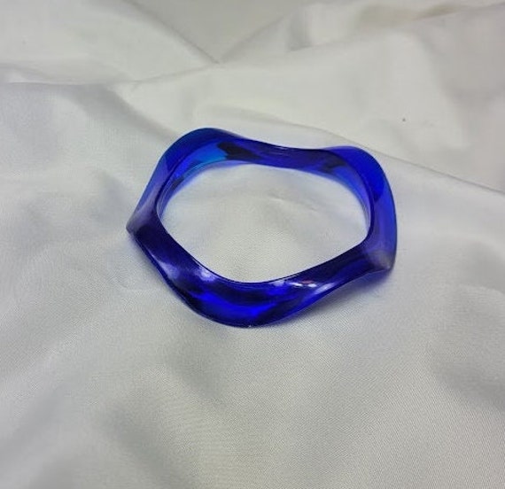 Blue, Wavy Acrylic Bangle Bracelet. Stackable - image 5