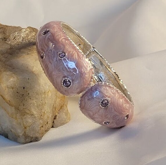 Pink & Silver Enamel Bracelet with Small Purple R… - image 3
