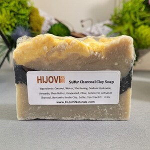 HIJOVI Naturals Sulfur Charcoal Clay Soap Bar, 4.3oz