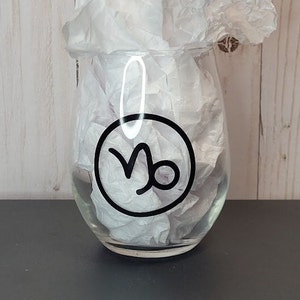 Stemless Wine Glass with Astrology Sign Capricorn &quot;The Sea Goat&quot;, 15oz
