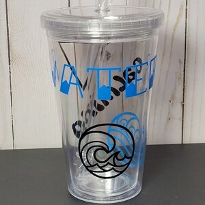 Clear Tumbler with Blue Water Element Symbols & Word &quot;Calming&quot;, 18oz.