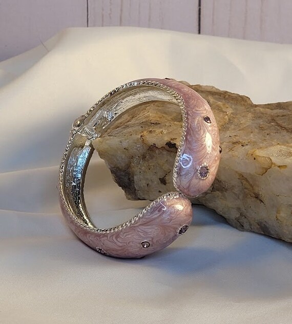 Pink & Silver Enamel Bracelet with Small Purple R… - image 4
