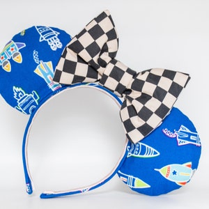 Buzz Lightyear Ears Space Ranger Spin Glow in the DarK Minnie with Black and White check Oversized Bow - disney world magic kingdom mickey