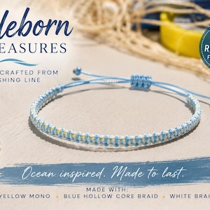 Handmade Recycled Fishing Line Bracelet | Ocean Blue Coastal Jewelry | Adjustable Unisex Bracelet