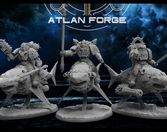 Set of 3 Wai Toa - Shark Riders - Atlan Forge/Sci-fi/Fantasy/Tabletop Miniatures