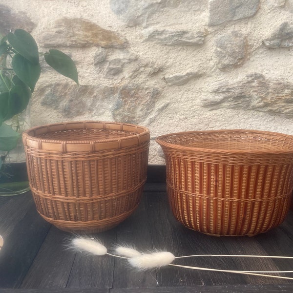 Panier vintage en bambou tressé | cache-pot en vannerie