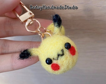 Ready to ship from the U.S.: Pikachu Needle Felted Keychain 1'' | Soft Fluffy Pikachu | Sheep Wool Felting