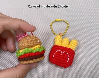 Fast Food Amigurumi Cheese burger McDonalds French fries burger crochet hamburger Chain Crochet Toy Handmade Gift for Kids Party Gifts