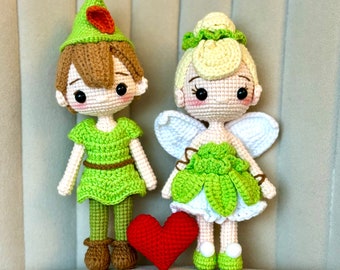 Ready to ship: Fairy Tale Amigurumi Tinkerbell Peter Pan doll Handmade Crochet Amigurumi Doll Finished Product Amigurumi Gift Christmas