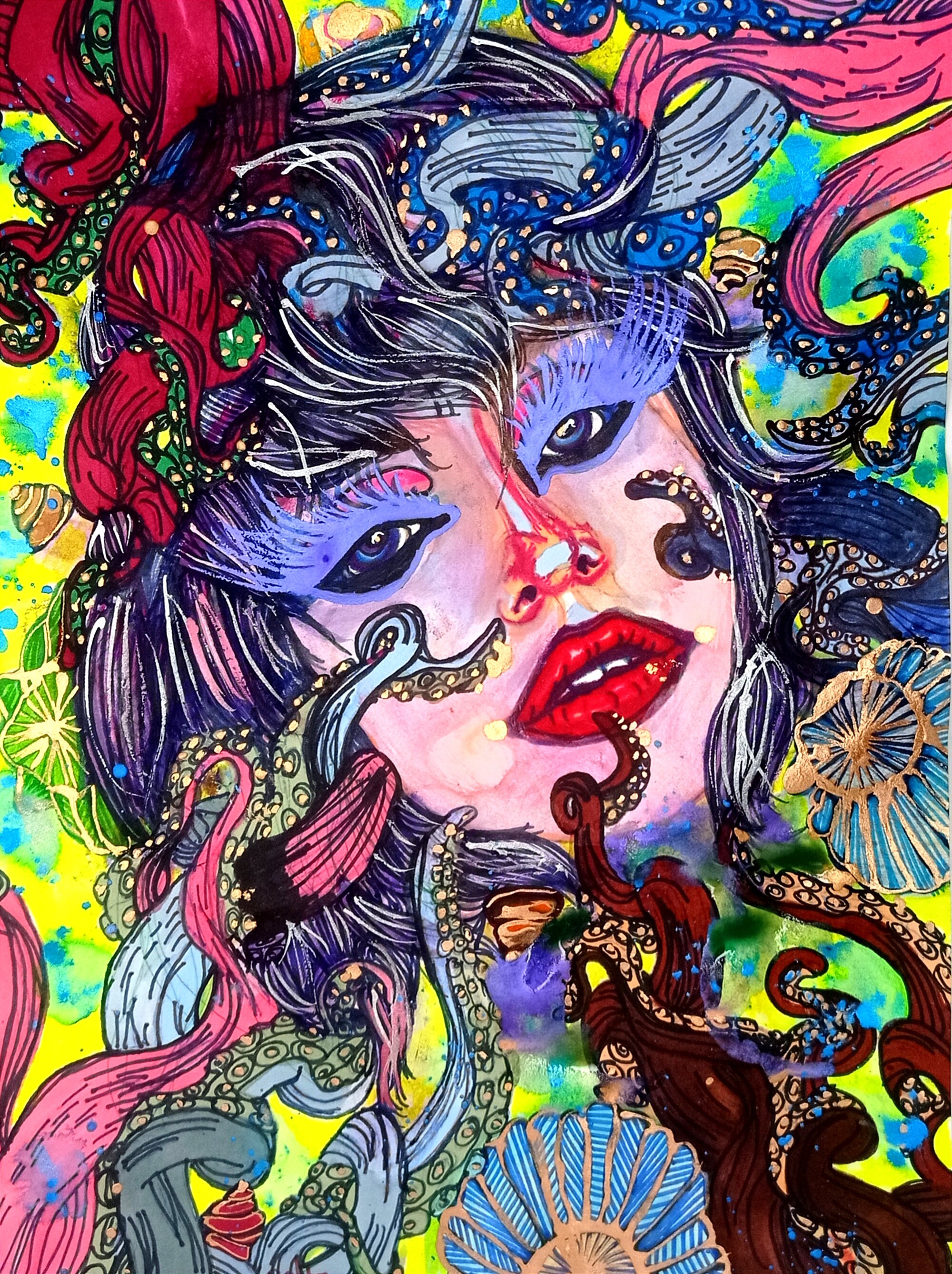 Mer Contemporain Moderne Abstrait Beaux-Arts Fiuratif Art Peinture Murale Poulpe Coloré Poisson Pays