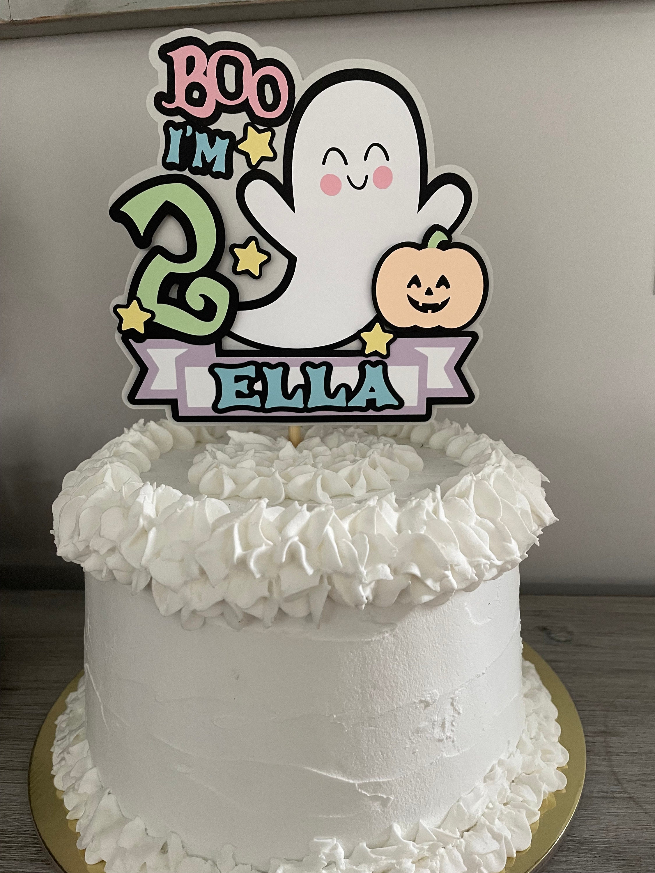Two Spooky Ghost Cake Topper - Pink Halloween 2nd Birthday Decor With Ghosts & Pumpkins