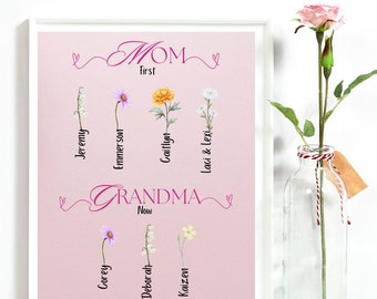 Custom First Mom & Now Print / Mothers Day / Gift /  Mother / Mom / Mommy / Grandma / Mimi / Grandparents / Customized / Printable