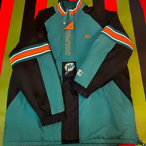 STORMストーム ライオン×サンダー⚡️　日本サイズ2XL相当 Vintage 80s 90s Miami Dolphins Starter Pro Line Satin Bomber