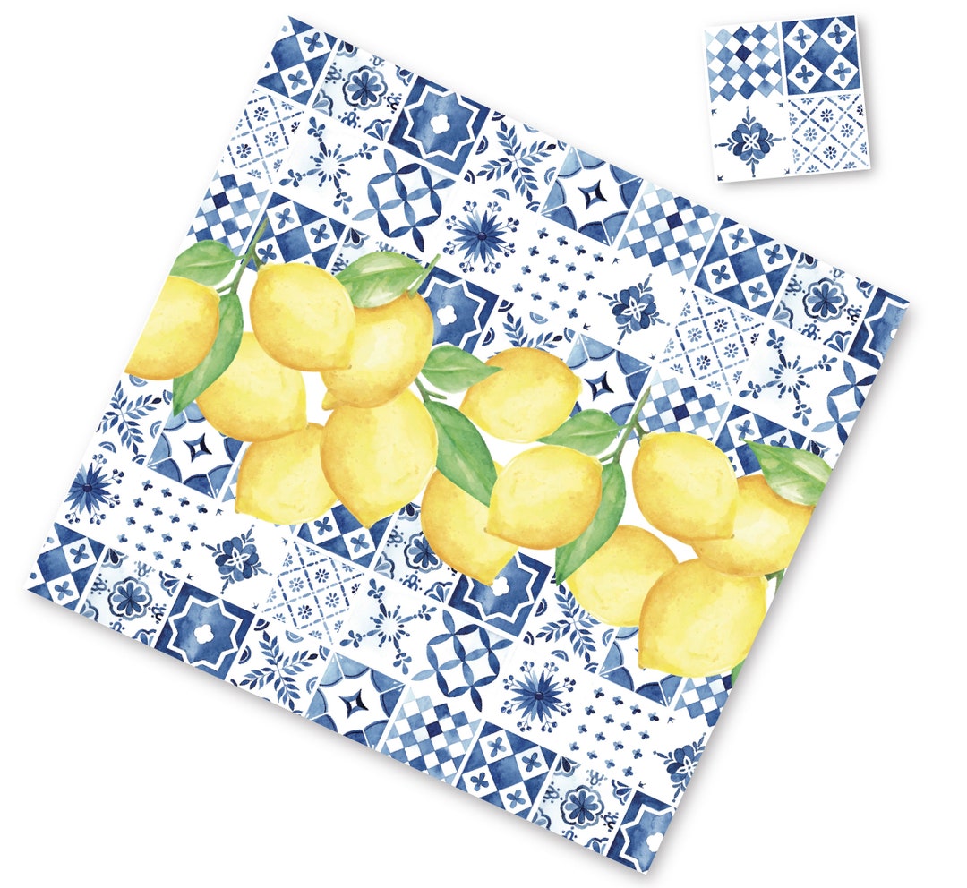 Tiles With Lemons Paper Placemat Etsy