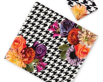 Houndstooth with flowers paper placemats