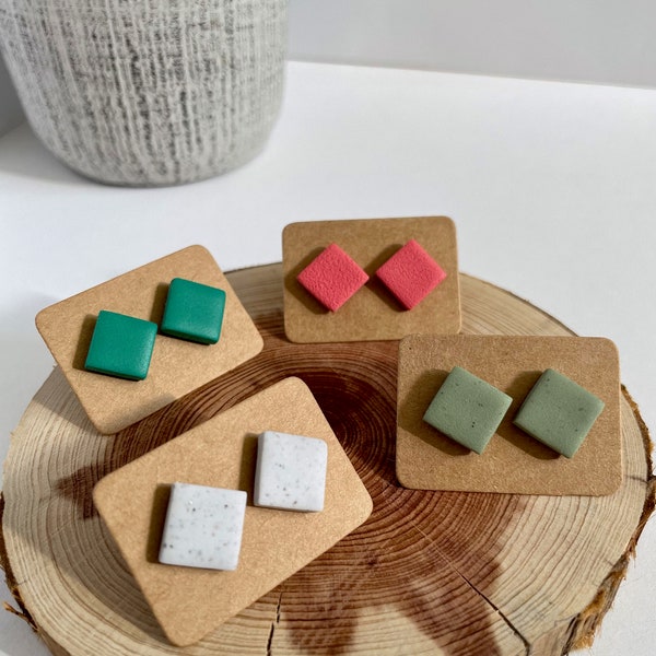 polymer clay earring | small square stud earring | teal, pink, speckled gray, or speckled moss square stud earring