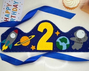 Handmade SPACE Crown: Personalized Party Hat with Rocket, Earth, Stars and Space Man