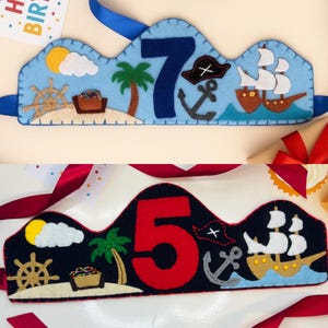 Handmade Pirates at Sea Felt Birthday Crown: Personalized Party Hat
