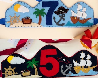 Handmade Pirates at Sea Felt Birthday Crown: Personalized Party Hat