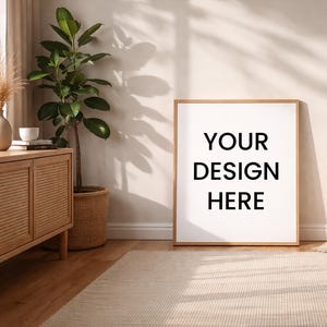 Mockup Photoshop, Mockup quadro, Cornice in soggiorno luminoso, Interior Living Room Minimal, Presentazione Stampe e Poster, File PSD