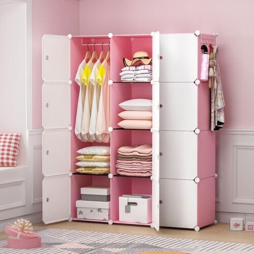 portable dresser Wardrobe Closet Storage Organizer for Clothes, Clothes With Magnetic Doors & Hanging Rod, Baby Wardrobe Storage Cabinet, Cream White lasting use Portable Closet Dresser Wardrobe Cube