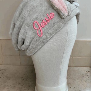 Personalised embroidered plopping  Easter Bunny hair towel turban gift curly hair
