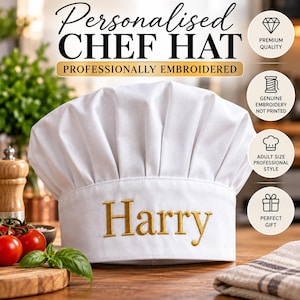 Personalised Adult Chef Hat | Embroidered Name | Professional Catering Chef Hat | Custom Embroidery | Chef Uniform | Restaurant Workwear