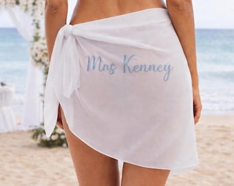 Personalized Embroidered Bridal Sarong, Beach Cover Up, Honeymoon Gift, Hen do. Wedding gift